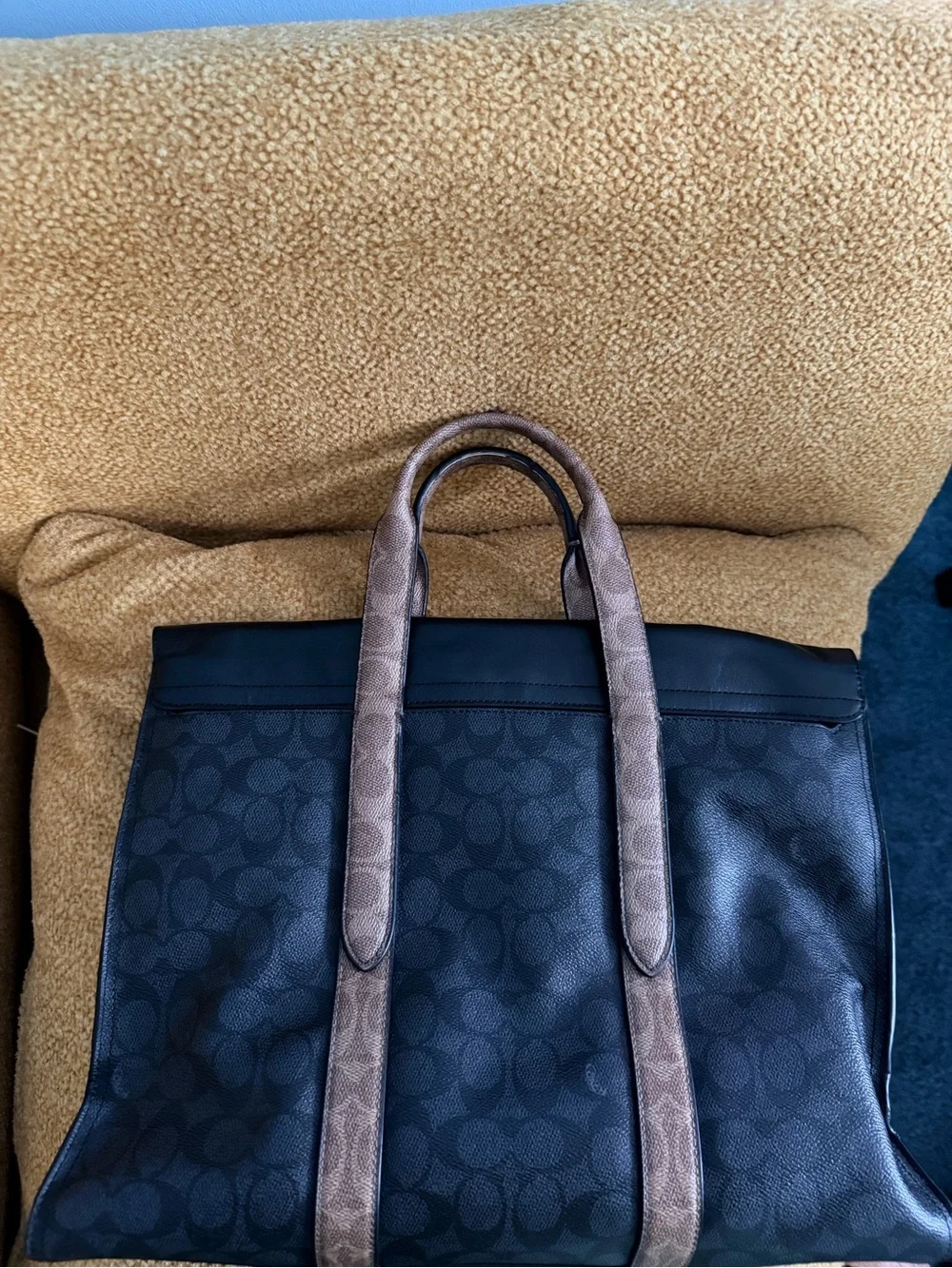 Coach Men's Black Briefcase with Tan Signature Trim